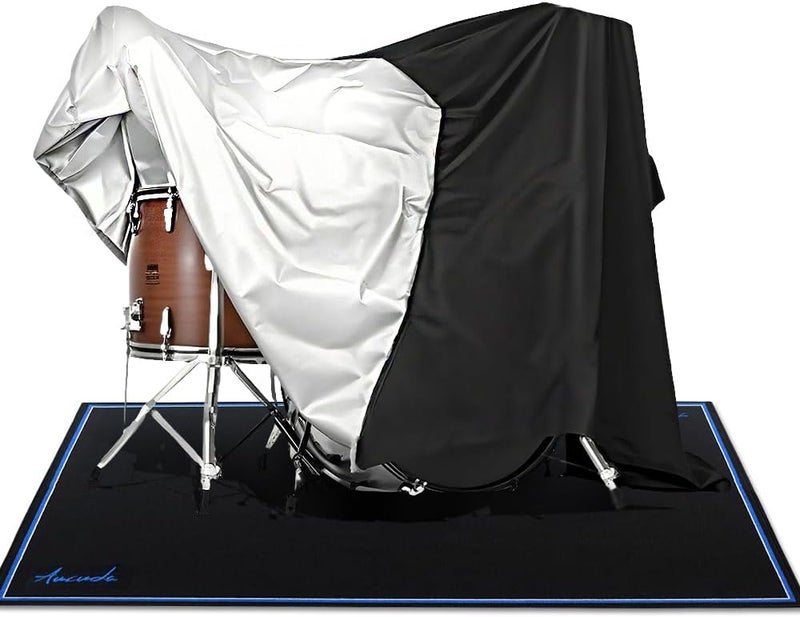Aucuda Drum Set Covers Waterproof with Fix Strap Compatible with Drum Rug Mat, 8x6.6 ft Large 420D Oxford Cover for Electric Drum Kit, 88 Keys Piano Keyboard, Treadmill, Spinning, Apartment, Garage. - Image 1